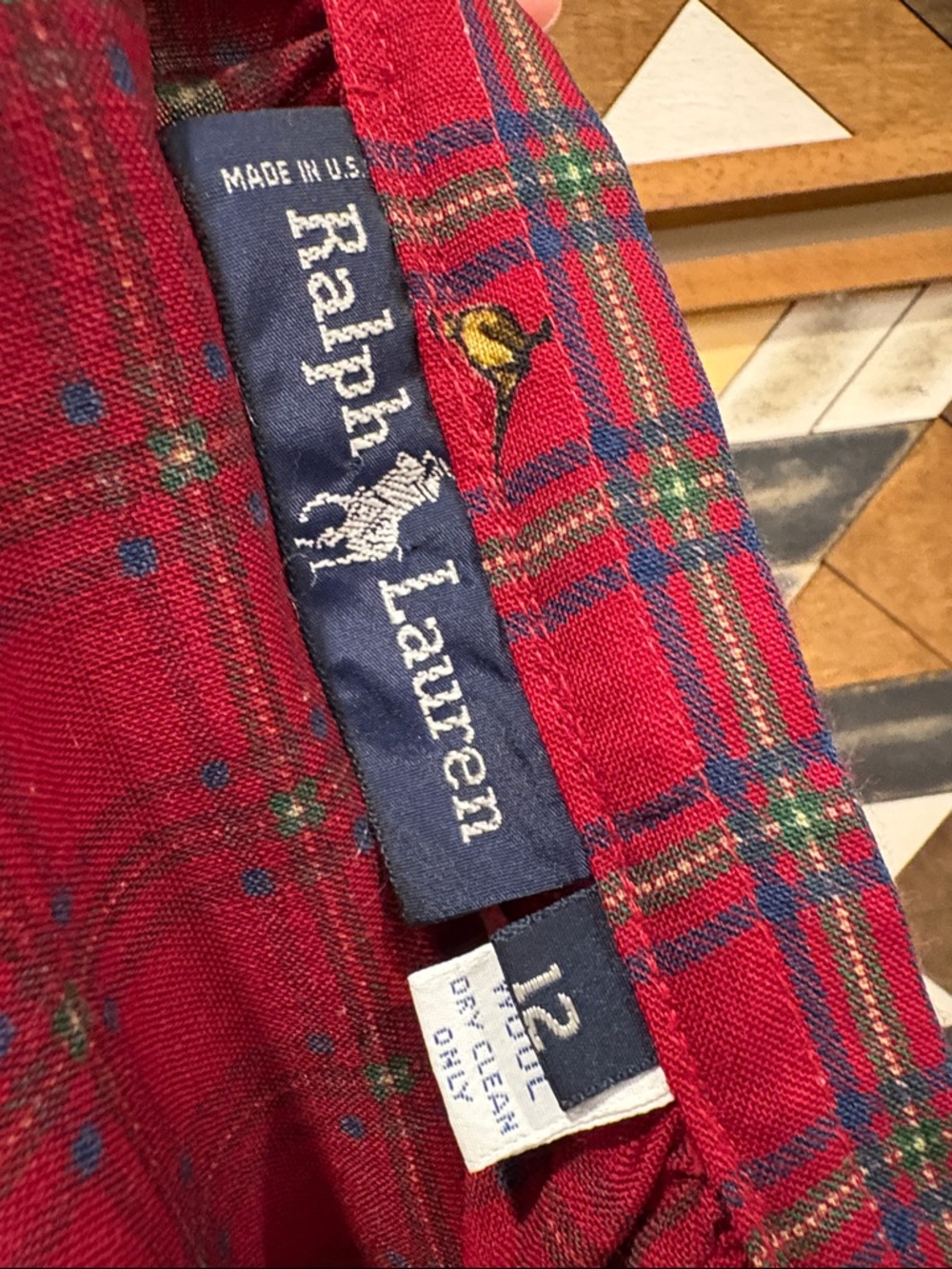 Vintage Ralph Lauren Red Plaid Wool Pheasant Equestrian Maxi Skirt size 12 - Picture 11 of 13